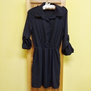 Black Mini Dress With Pockets & Adjustable Sleeve Length